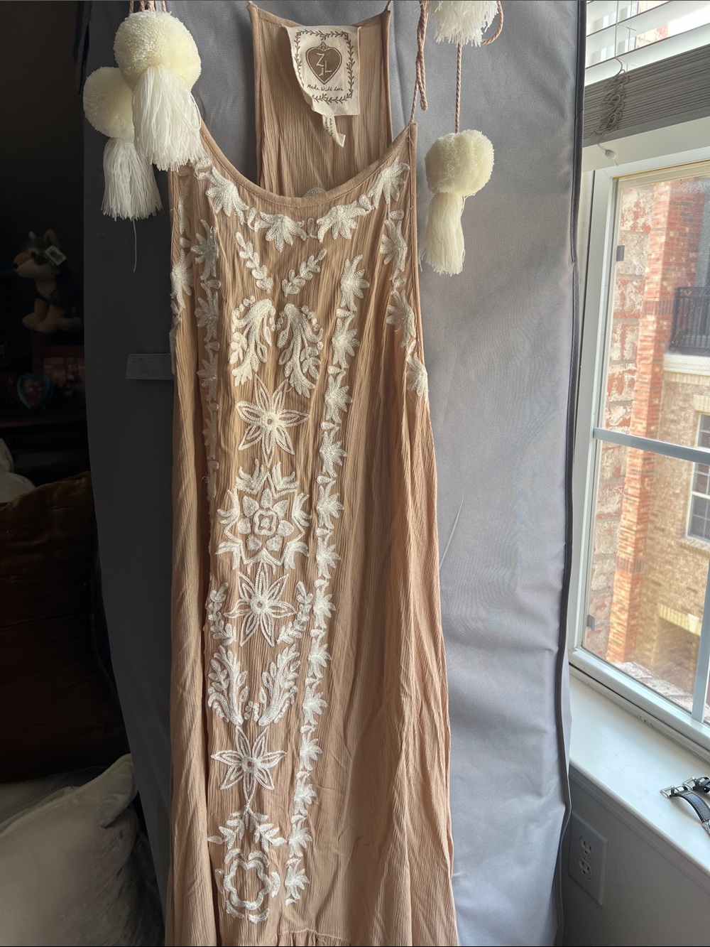Sleeveless Embroidered Maxi Dress in Beige - Women's Lightweight Summer Dress